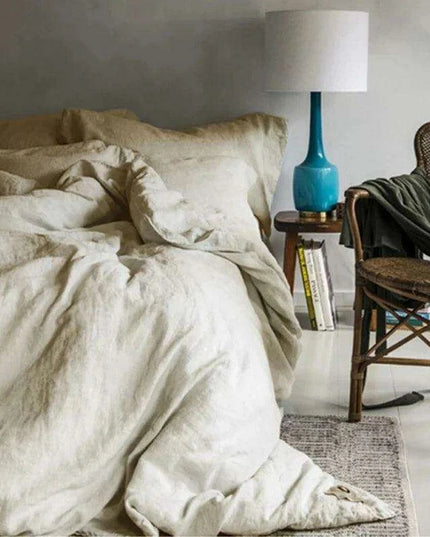 Tailored 100% Linen King Duvet Cover Available in Elegant Natural Gray, Soft Pink, and Serene Blue