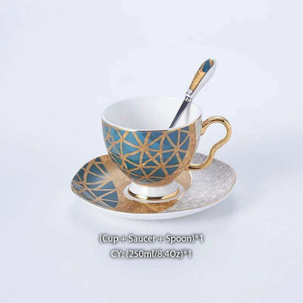 Luxurious Gold-Trimmed Bone China Tea and Coffee Set - 250ml Exquisite Porcelain Cup, Saucer & Spoon Collection