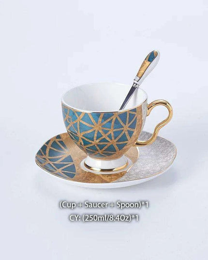 Luxurious Gold-Trimmed Bone China Tea and Coffee Set - 250ml Exquisite Porcelain Cup, Saucer & Spoon Collection
