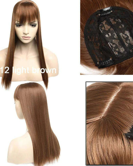 17-Inch Clip-In Synthetic Hair Topper with Silk Base and Bangs for Women