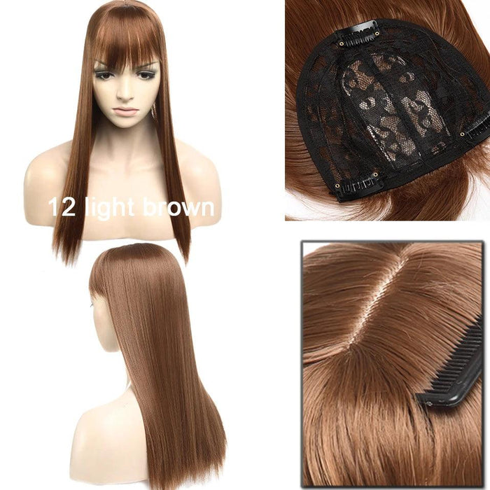 17-Inch Clip-In Synthetic Hair Topper with Silk Base and Bangs for Women