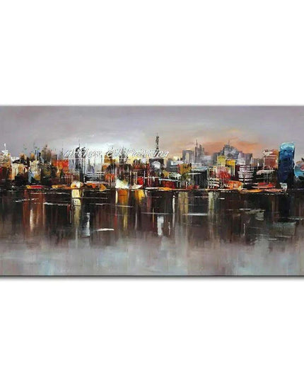 Abstract Urban Cityscape Hand-Painted Canvas Art - Contemporary Wall Decor Inspiration