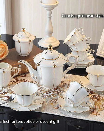 Regal Elegance Gold Pearl Bone China Tea and Coffee Set - Sophisticated Collection for Luxurious Teatime