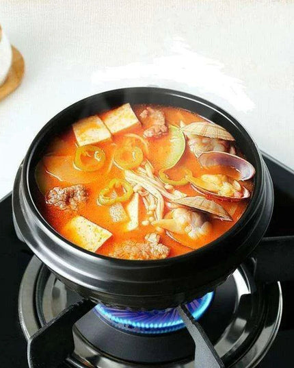 16-Piece Korean Dolsot Stone Bowl and Ceramic Ramen Set with Serving Trays - Assorted Sizes