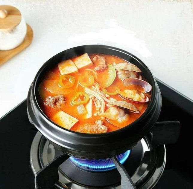 16-Piece Korean Dolsot Stone Bowl and Ceramic Ramen Set with Serving Trays - Assorted Sizes