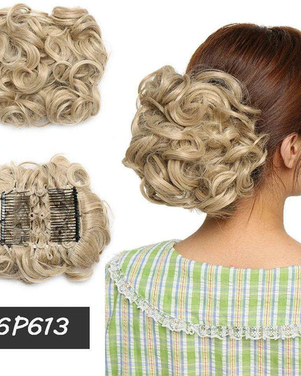 Elegant Ombre Curly Chignon Hairpiece with Comb - High Heat Resistant Women's Extension