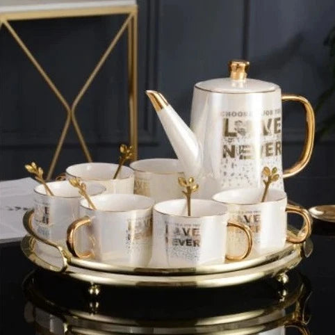 Gold Ceramic Coffee Tea Set with Bone China Accents