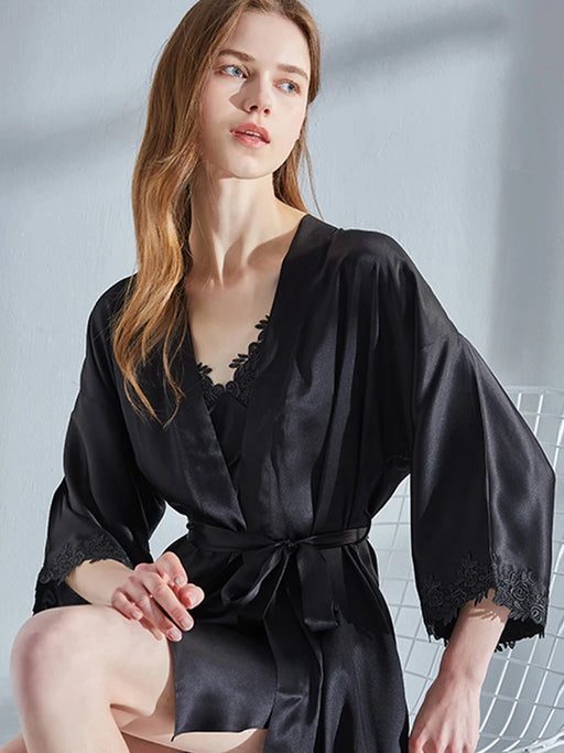 Luxurious 100% Silk Nightwear Set with Lace Details for Women