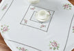 Elegant Rose Cross-Stitch Linen Table Runner Set - White/Champagne