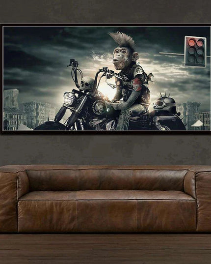 Whimsical Monkey on a Motorcycle Canvas Art - Bold and Playful Wall Decor for Unique Spaces