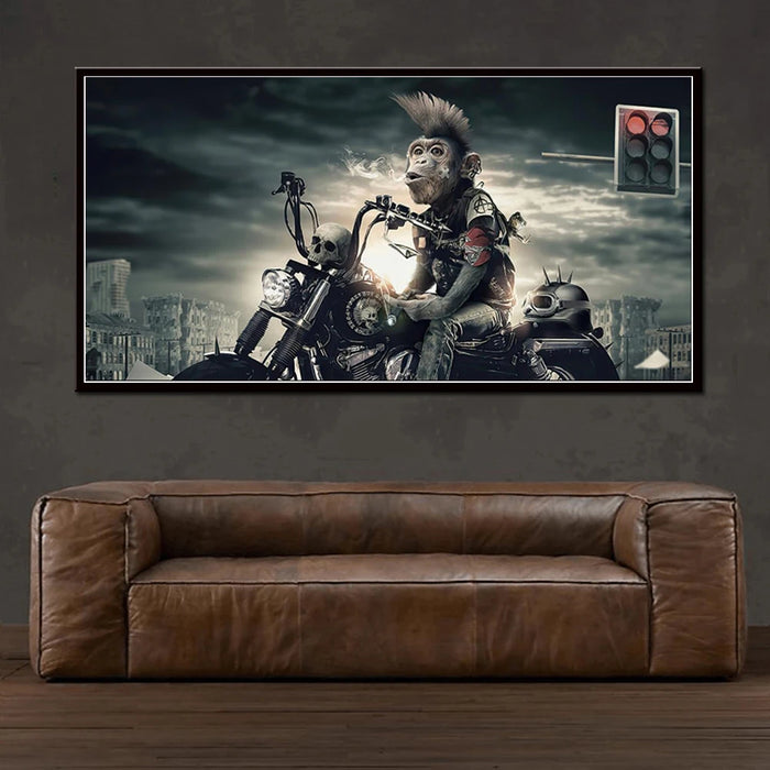 Adventurous Monkey Motorbike Rider Wall Art - Dynamic Home Decor Piece