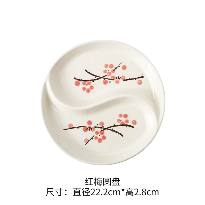 Japanese-Inspired Hand-Painted Ceramic Platter and Bowl Set for Elegant Dining