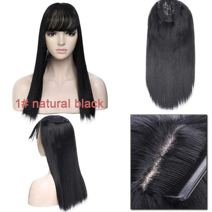 17-Inch Clip-In Synthetic Hair Topper with Silk Base and Bangs for Women