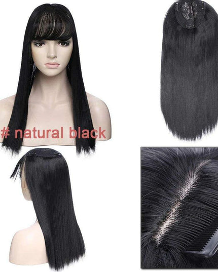 17-Inch Clip-In Synthetic Hair Topper with Silk Base and Bangs for Women