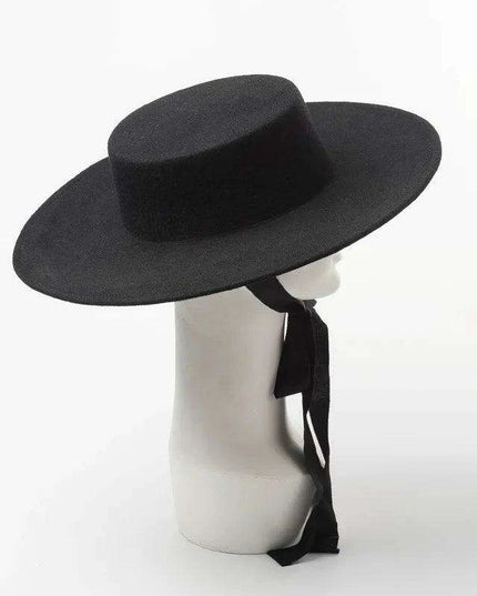 Elegant Wool Boater Hat - Fashionable Wide Brim Felt Hat with Stylish Ribbon for Men and Women - Essential Winter Outdoor Accessory