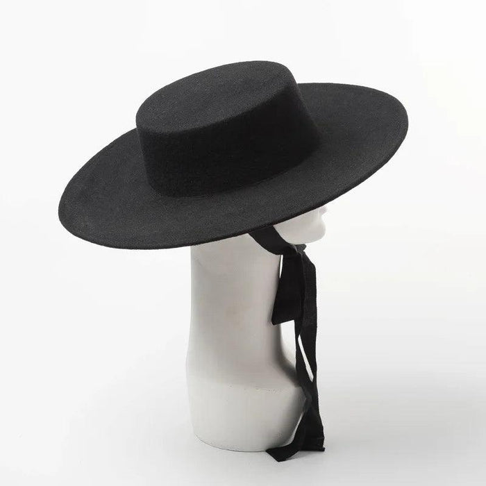 Elegant Wool Boater Hat - Fashionable Wide Brim Felt Hat with Stylish Ribbon for Men and Women - Essential Winter Outdoor Accessory