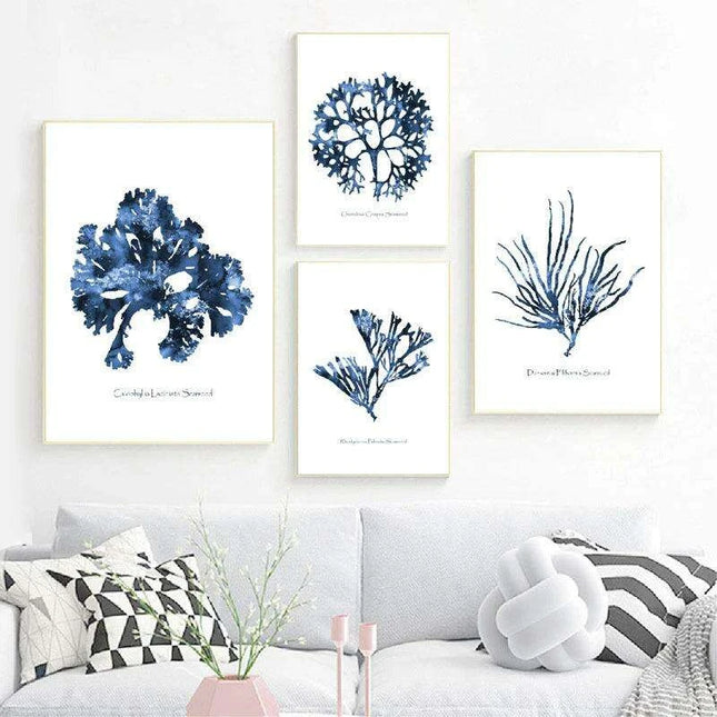 Tranquil Coastal Coral Watercolor Canvas Prints - Elegant Home Decor Art