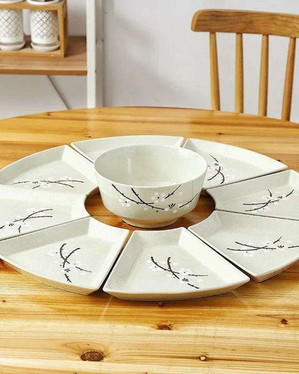 Artisan Hand-Painted Japanese Ceramic Dining Set with Elegant Platter and Bowl