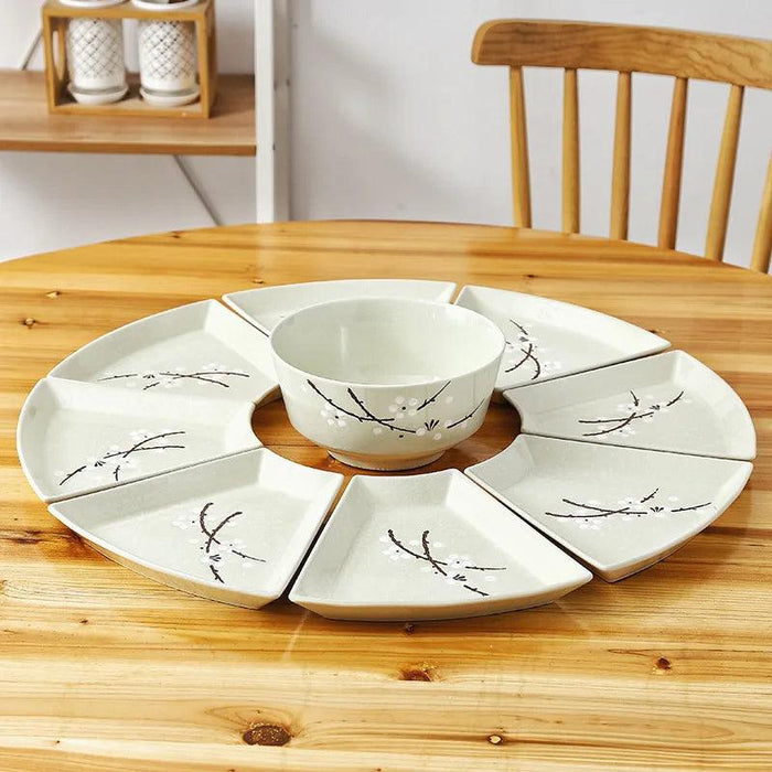 Japanese-Inspired Hand-Painted Ceramic Platter and Bowl Set for Elegant Dining