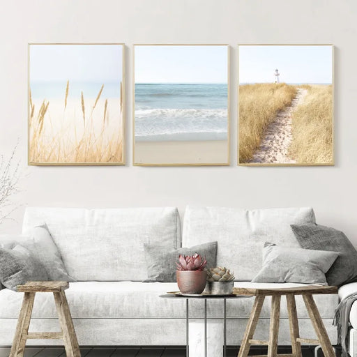 Pastel Beach Landscape Canvas Print Set for Home and Office Decor