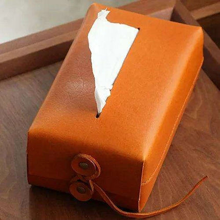 Elegant Handcrafted Leather Tissue Box with Colorful Napkin Holder Duo