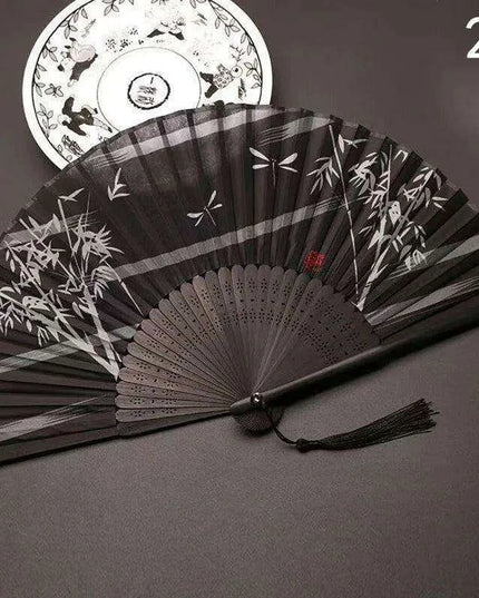 Elegant Vintage Chinese Silk Bamboo Folding Fan with Unique Designs