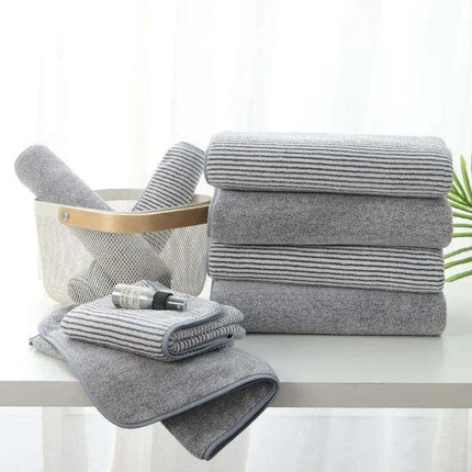 Supreme Comfort Striped Bamboo Coral Fleece Towel Set - Perfect for Bathing and Beaching