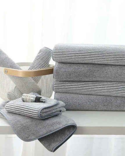 Supreme Comfort Striped Bamboo Coral Fleece Towel Set - Perfect for Bathing and Beaching