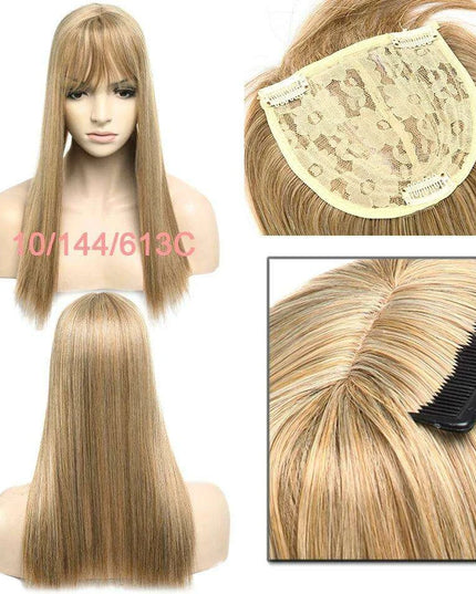 17-Inch Clip-In Synthetic Hair Topper with Silk Base and Bangs for Women