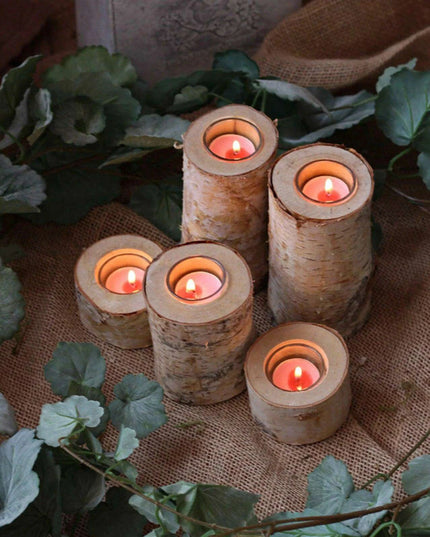 Rustic Birch Wood Tealight Candle Holder - Natural Decor for Home & Events