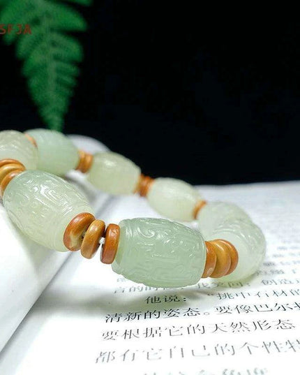 Natural Hetian Jade Lucky Amulet Bracelet