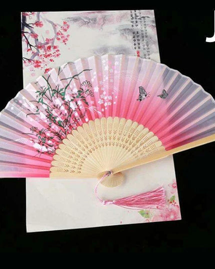 Elegant Vintage Chinese Silk Bamboo Folding Fan with Unique Designs