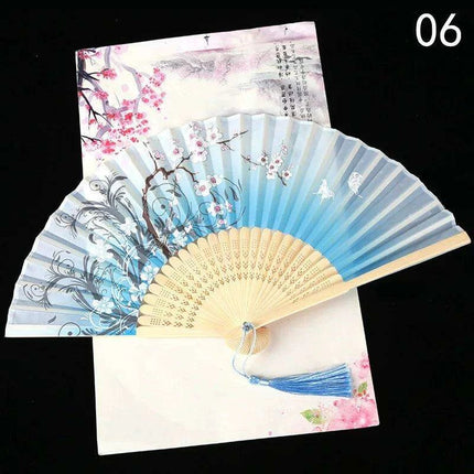 Elegant Vintage Chinese Silk Bamboo Folding Fan with Unique Designs
