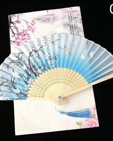 Elegant Vintage Chinese Silk Bamboo Folding Fan with Unique Designs