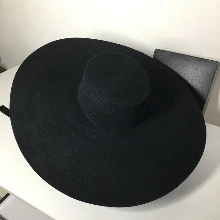 Elegant Women's Black Wool Fedora Hat with Wide Brim for Fall and Winter Fashion