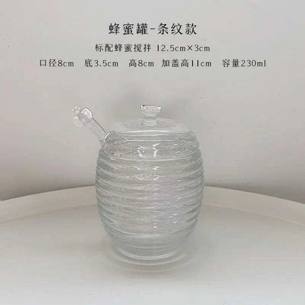 Elegant 265ml Glass Honey Jar with Mixing Spoon - Ideal for Honey, Juice, and Jam Serving