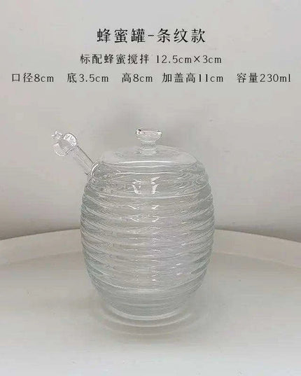 Elegant 265ml Glass Honey Jar with Mixing Spoon - Ideal for Honey, Juice, and Jam Serving