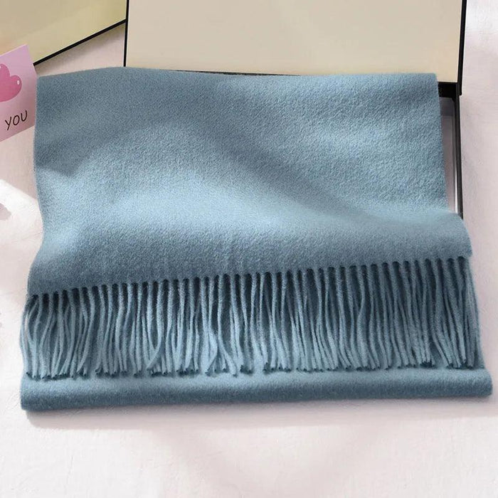 Elegant Tassel-Trimmed Lamb Wool Wrap - Luxe Winter Scarf for Fashionable Warmth