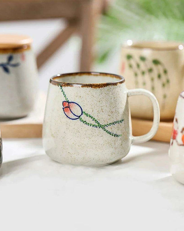 Elegant Vintage Japanese Porcelain Coffee Cup Set with Spoon & Lid - 380ml Perfect for Gifting