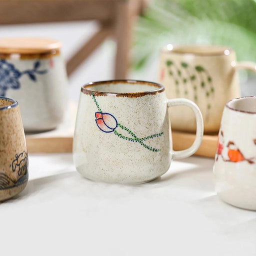 Elegant Vintage Japanese Porcelain Coffee Cup Set with Spoon & Lid - 380ml Perfect for Gifting
