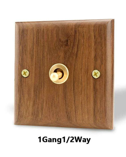Sleek Black Walnut Electrical Panel with USB Ports, Adjustable LED Ambiance, and Contemporary Toggle Features