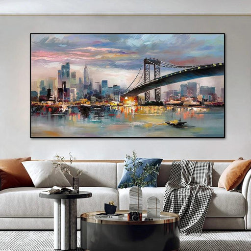 Urban Elegance: Vibrant Cityscape Oil Painting Canvas for Modern Home Decor