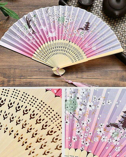 Elegant Vintage Chinese Silk Bamboo Folding Fan with Unique Designs