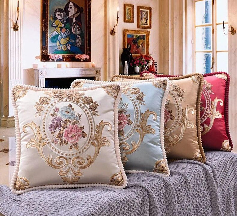 Elegant Handmade Beaded Jacquard Pillow Cover - Stylish Home Decor Accent 48x48cm