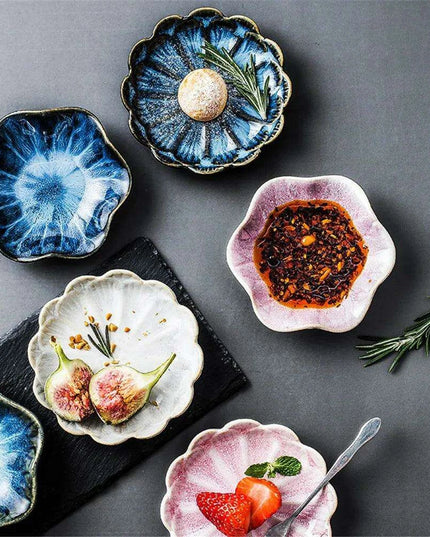 Elegant Japanese Floral Ceramic Sauce Bowl - Perfect for Dipping and Condiment Serving