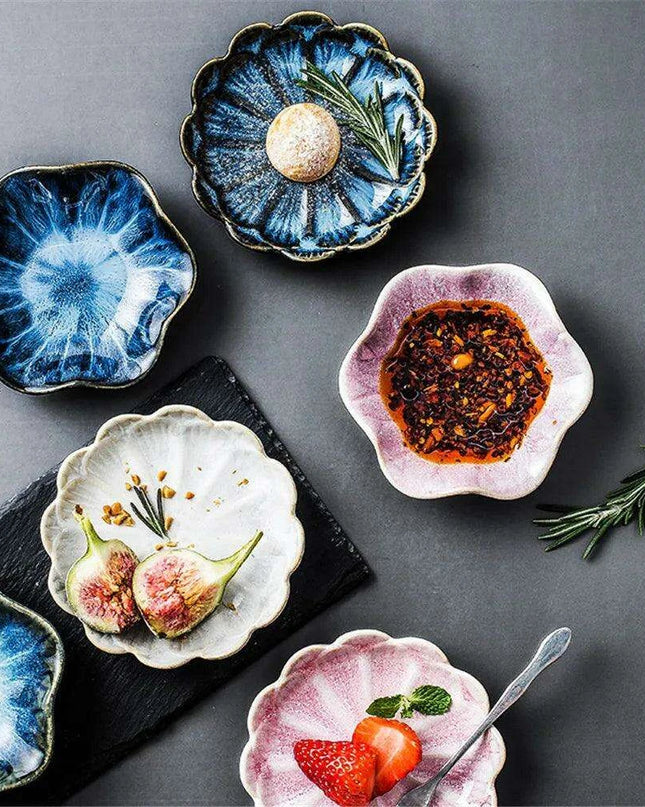 Elegant Japanese Floral Ceramic Sauce Bowl - Perfect for Dipping and Condiment Serving