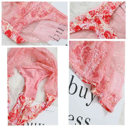 Women’s Leopard Print Lace Trim Seamless Cotton Panties - Breathable Ice Silk Lingerie