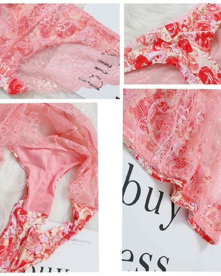 Women’s Leopard Print Lace Trim Seamless Cotton Panties - Breathable Ice Silk Lingerie