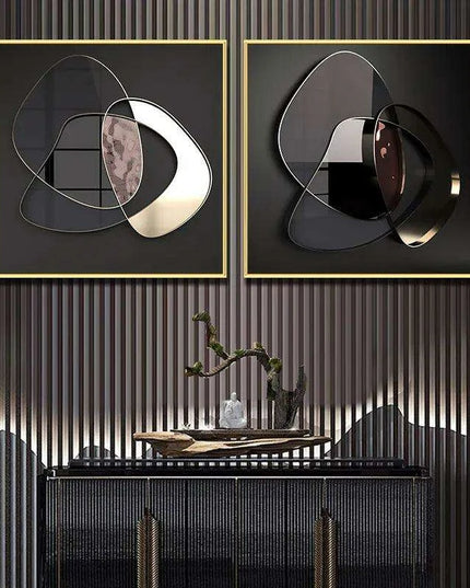 Sleek Gold-Accented 3D Geometric Canvas Artwork for Trendy Home Aesthetics