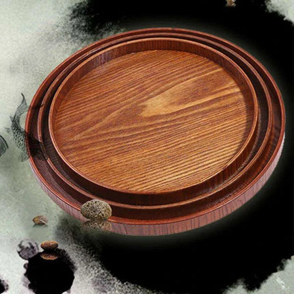Elegant Round Wooden Serving Tray Set for Upscale Dining Experiences